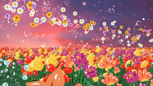 唯美花海动态花朵粒子气泡上升背景视频素材视频的预览图