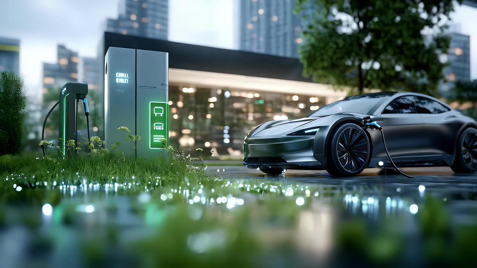 超高清新能源太阳能风能新能源汽车充电桩4k视频的预览图