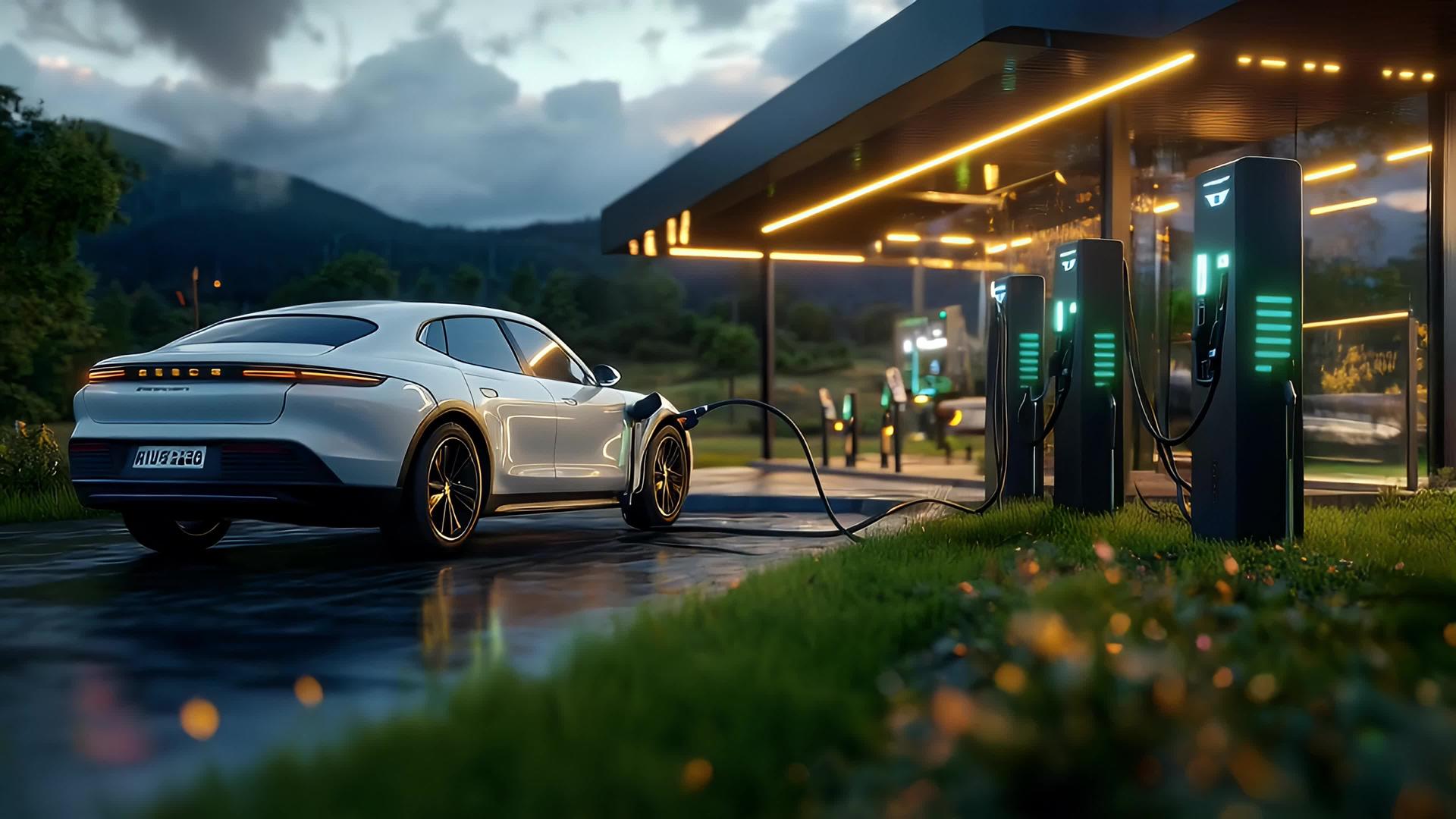 超高清新能源太阳能风能新能源汽车充电桩4k视频的预览图