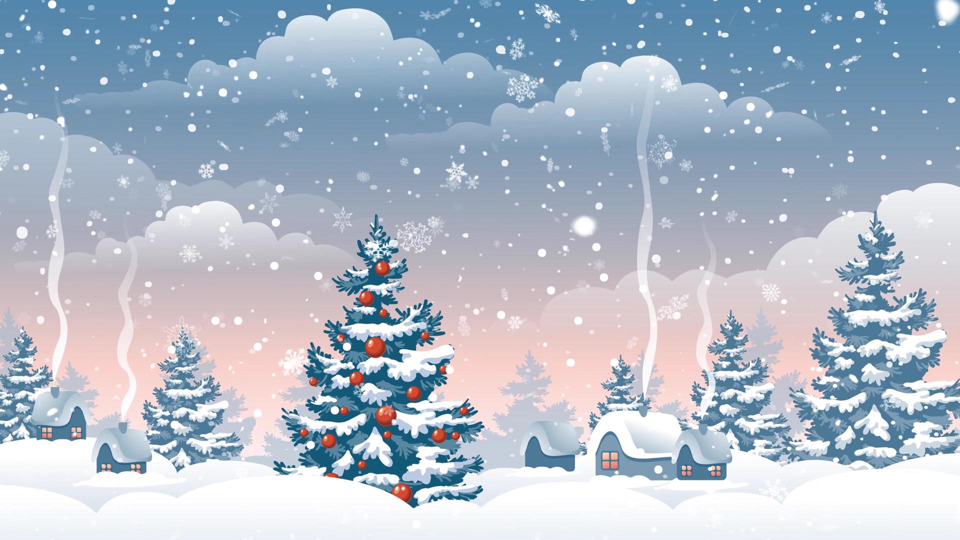 4K圣诞节冬季下雪雪花飘飘舞台背景视频视频的预览图