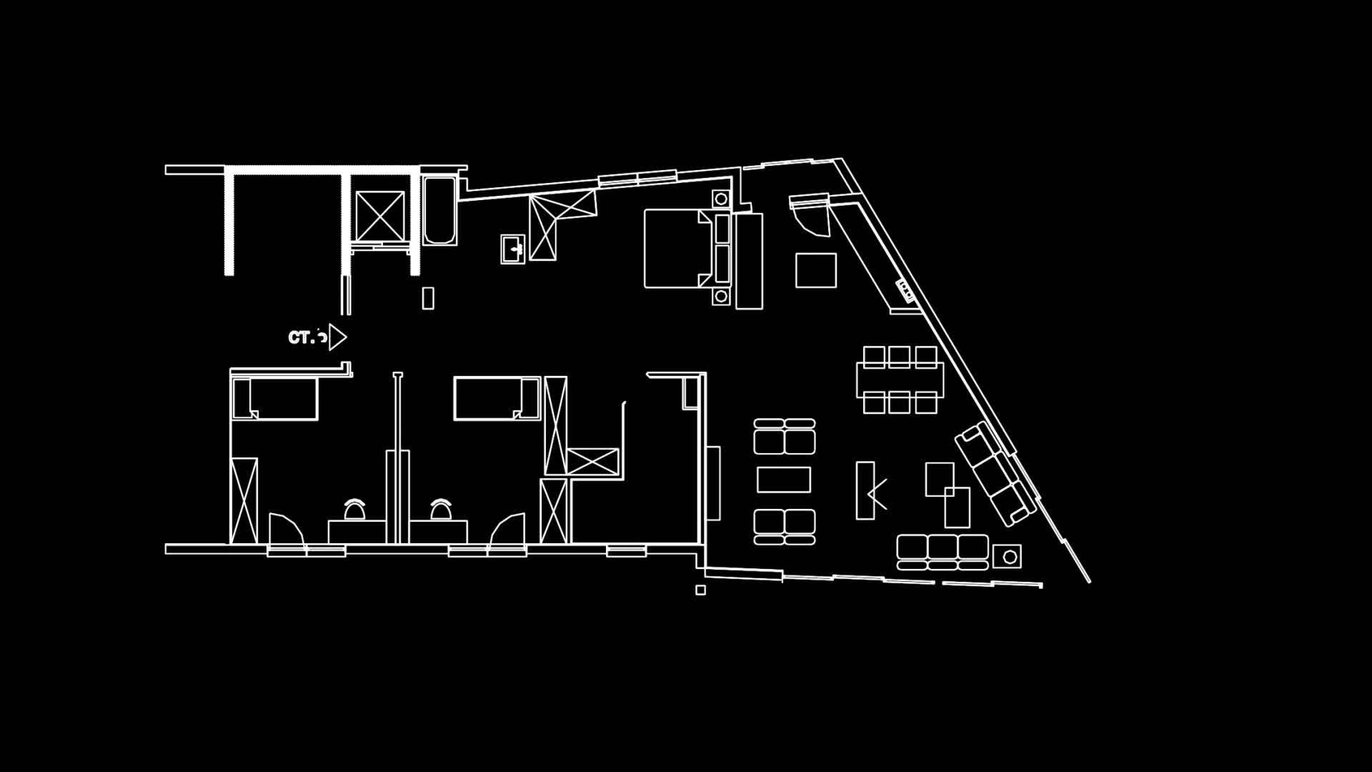 建筑结构房屋规划蓝图和建筑线框模型视频的预览图