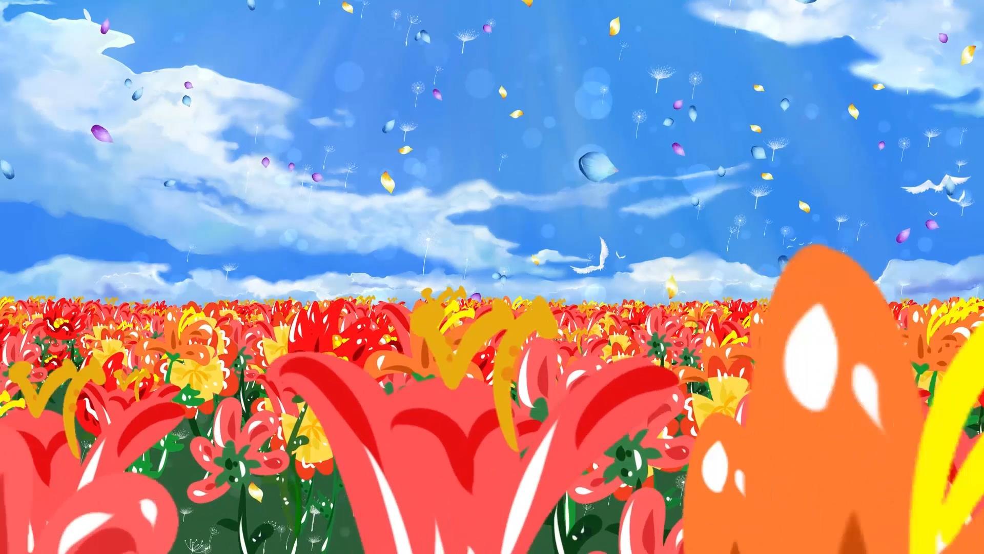 唯美动态花海蒲公英花瓣飘动背景视频素材视频的预览图