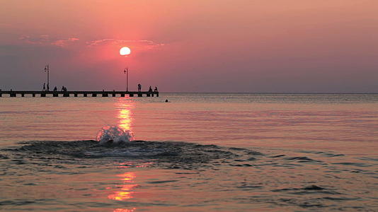 日落时在海里游泳的人视频的预览图