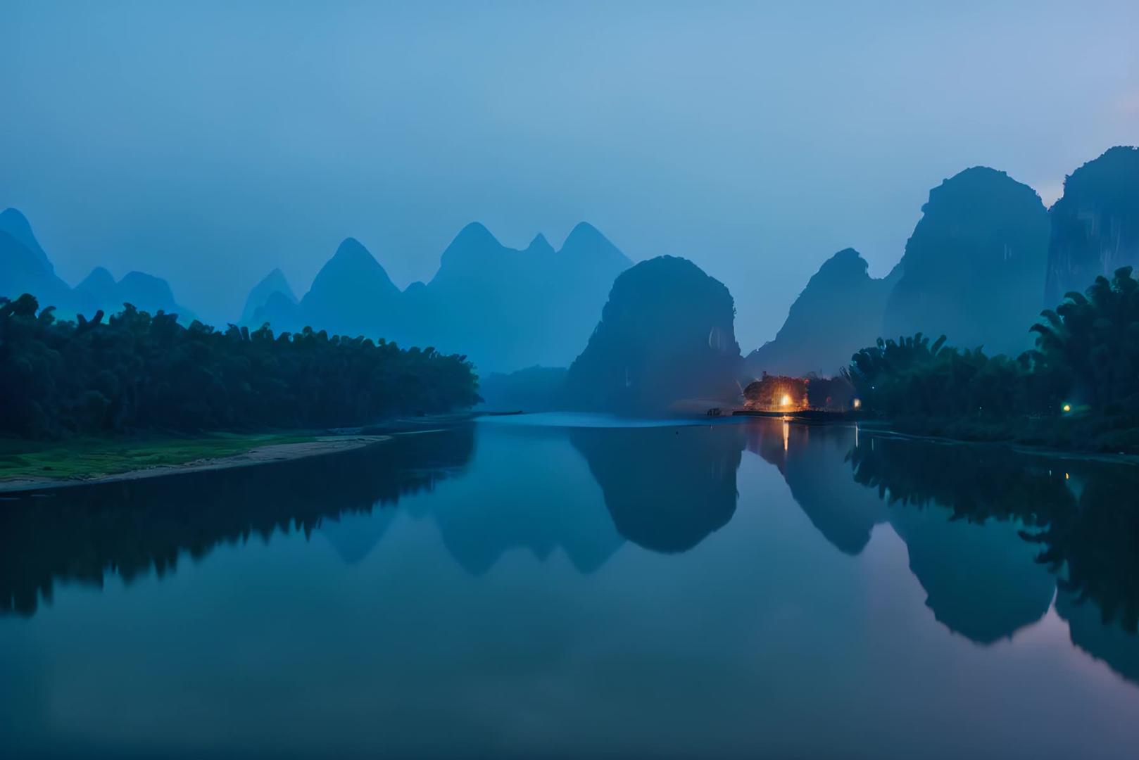 清晨如水墨画般的桂林漓江山水视频的预览图