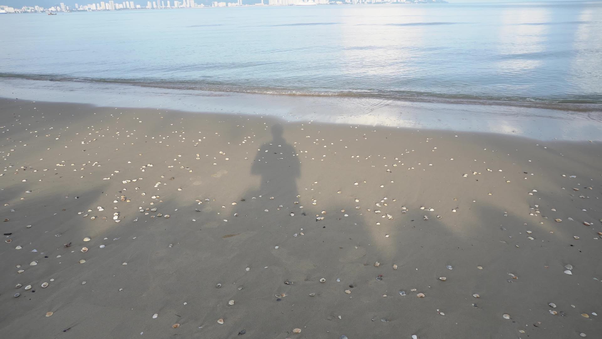 一个男人的影子席卷海滩视频的预览图