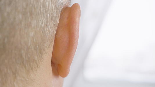 男性头部和吃后视线呈灰色的成年男性在耳后移动耳朵视频的预览图