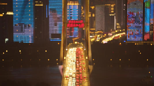 航拍城市天际线商务大楼桥梁夜景街景灯光秀4k素材视频的预览图