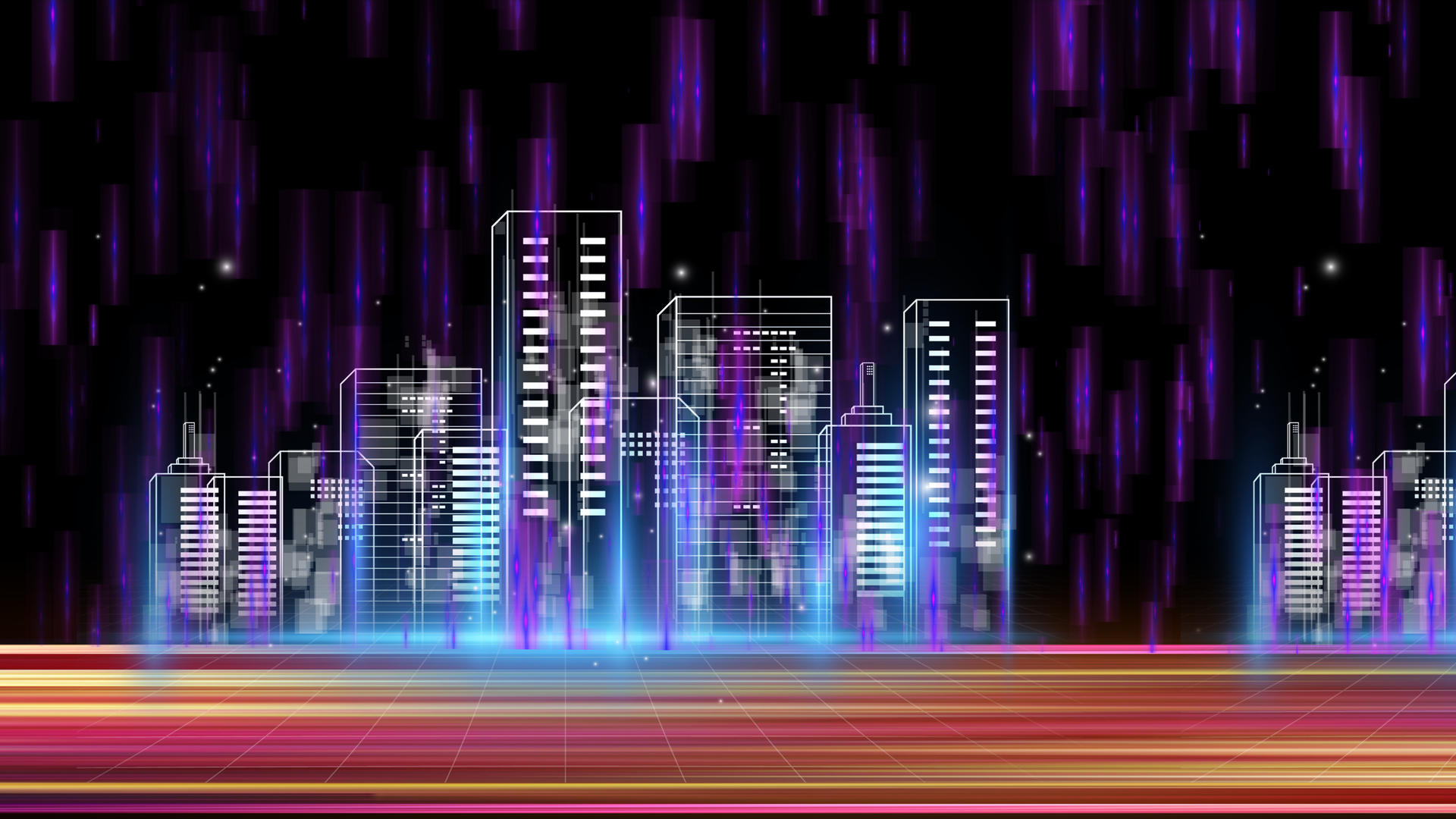 4K紫色科技粒子城市展示视频背景视频的预览图