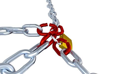 四条带有红色应力链的金属链一个带有无限旋转旋转的挂锁视频的预览图