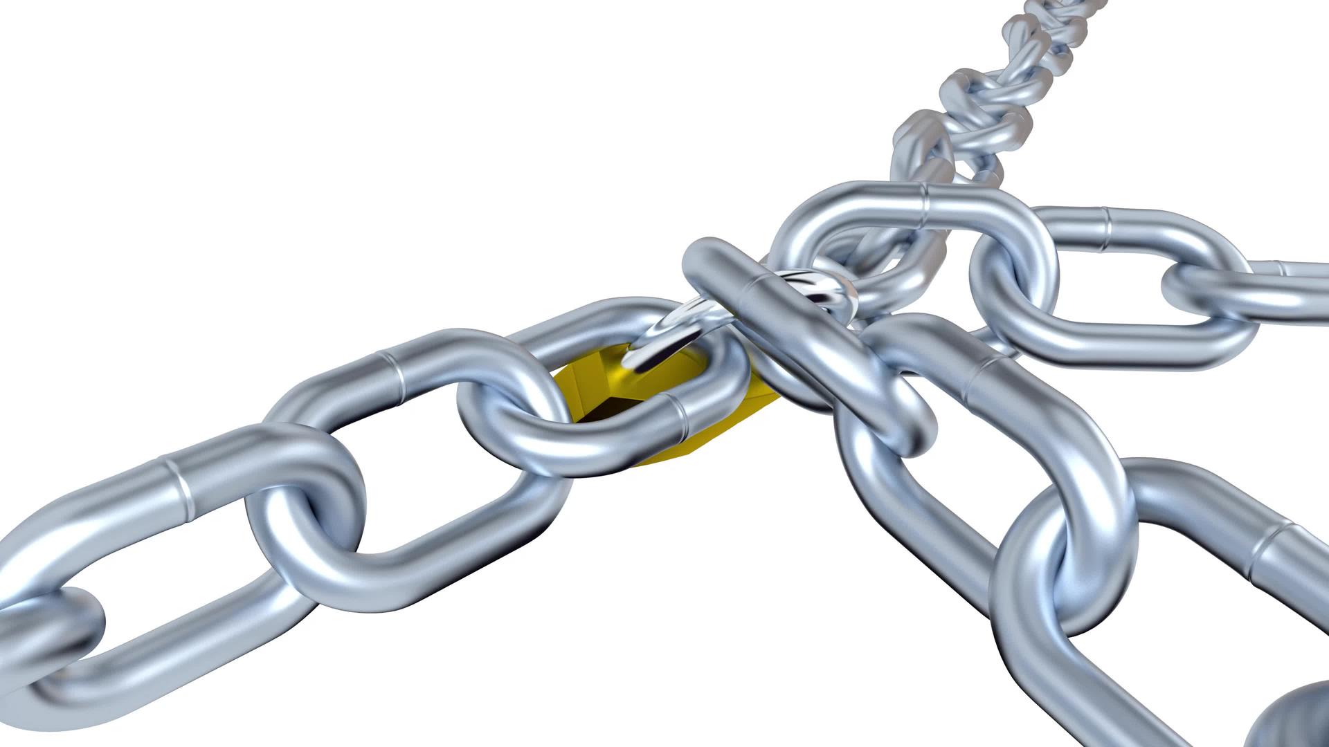 四条金属链的无限旋转锁在一把锁上视频的预览图