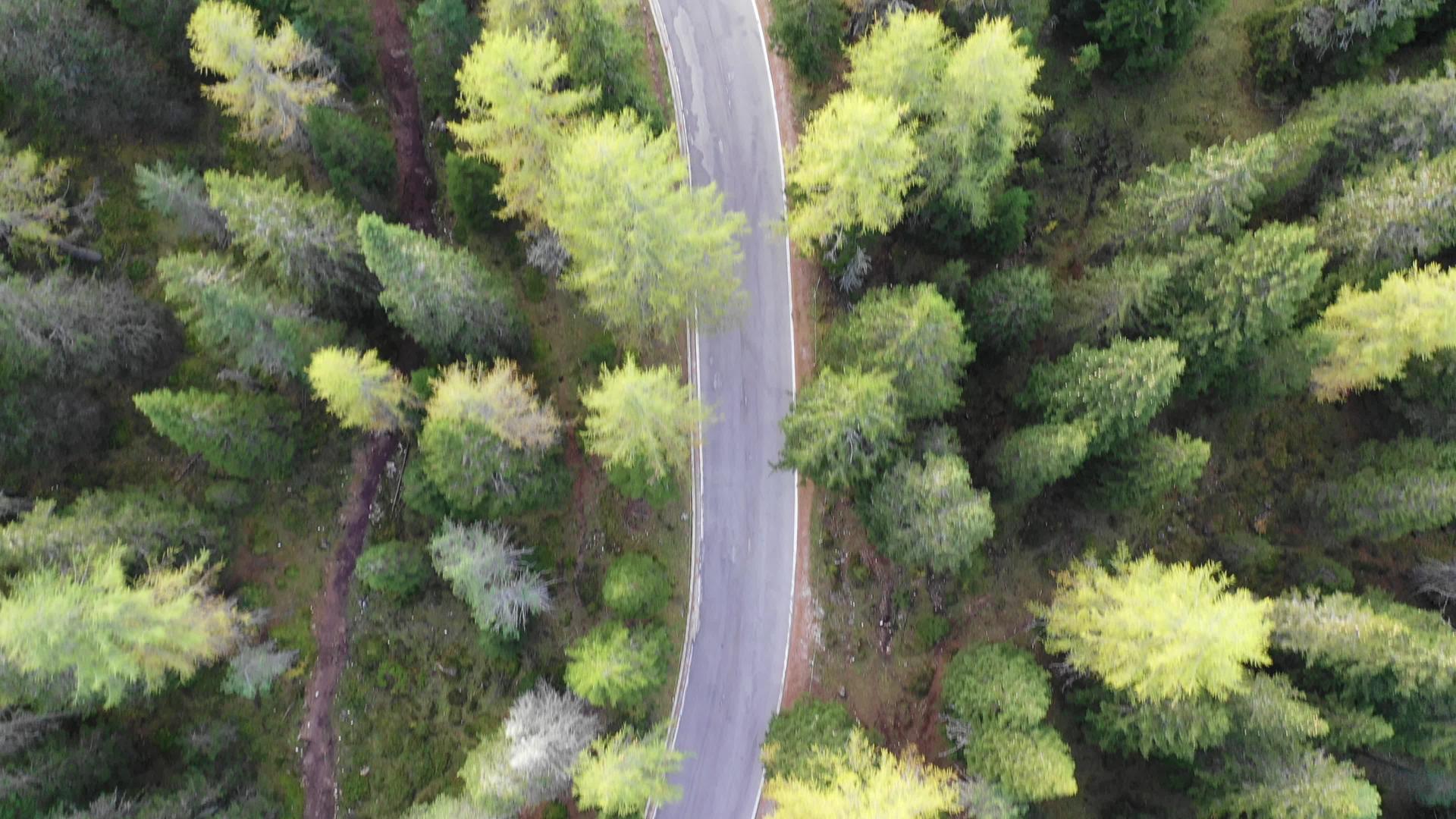 山路蛇纹石意大利多洛米蒂山秋季山的航拍图片视频的预览图