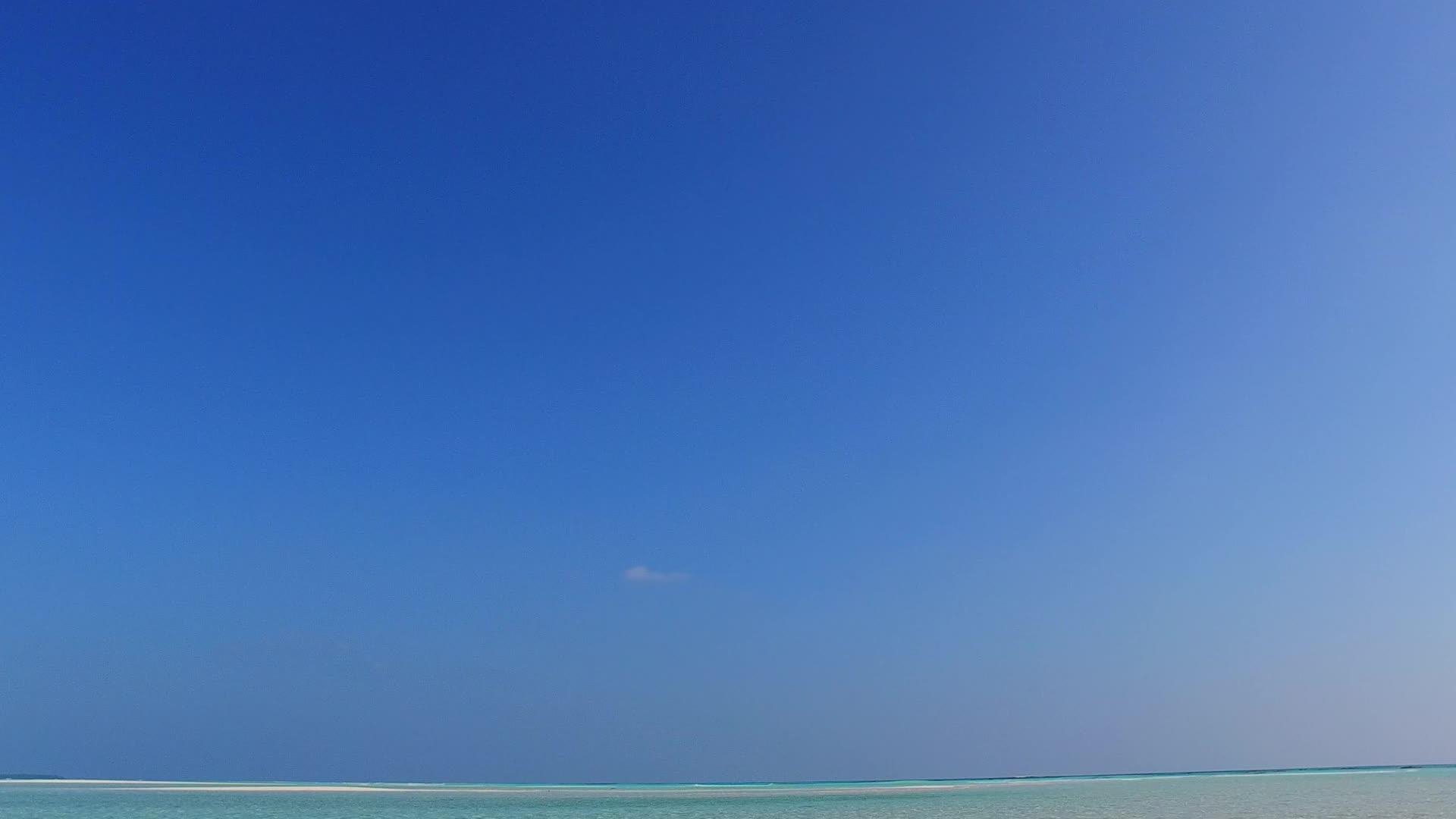 在阳光下的白沙背景下绿松石海洋田园诗般的海岸海滩度假日视频的预览图