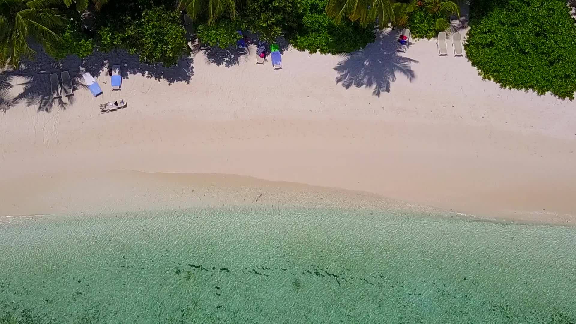 美丽的旅游海滩以蓝色环礁湖和海浪附近的明沙为背景视频的预览图