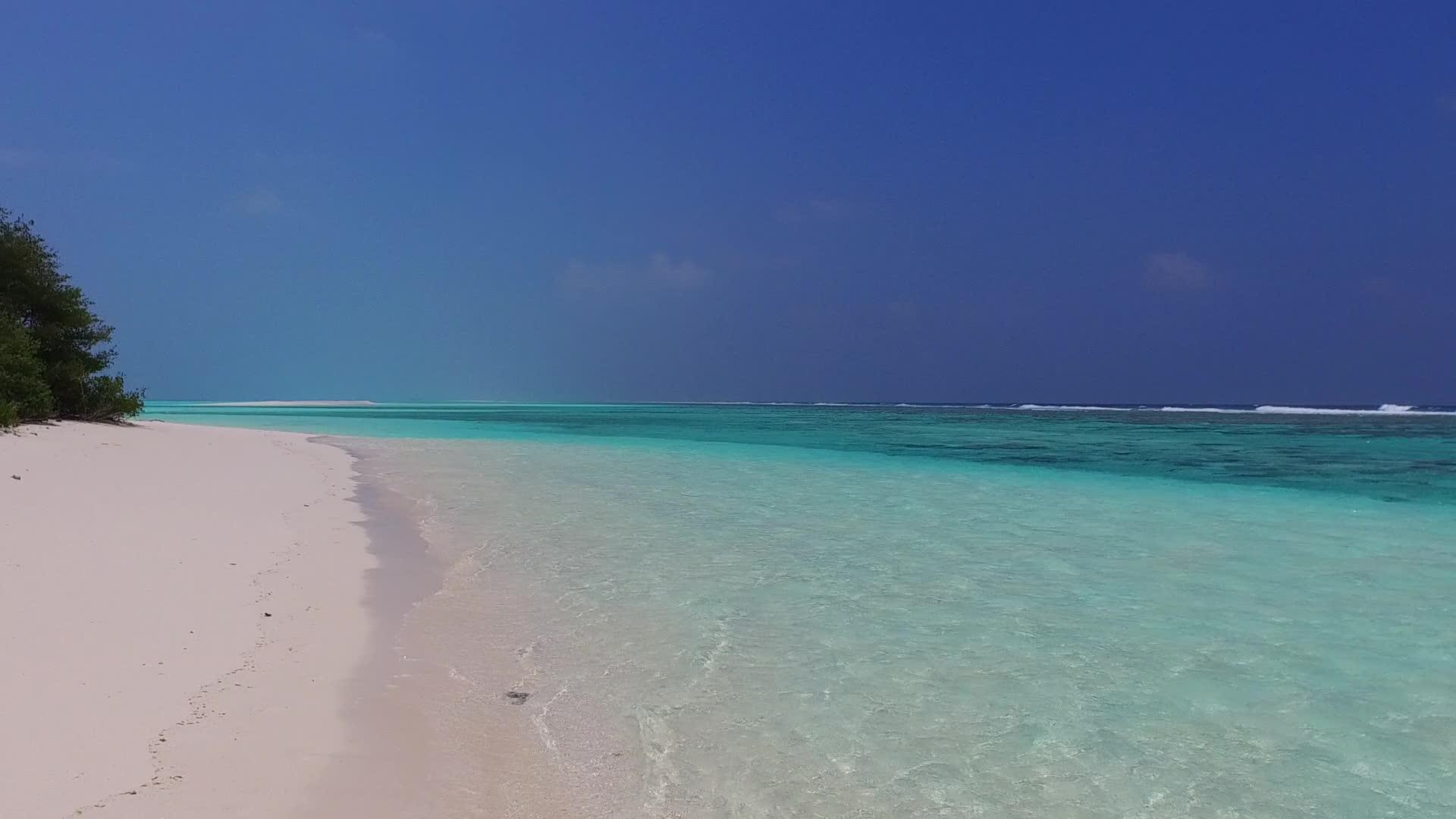 热带海和白沙为背景的热带海岸海滩日间海景视频的预览图