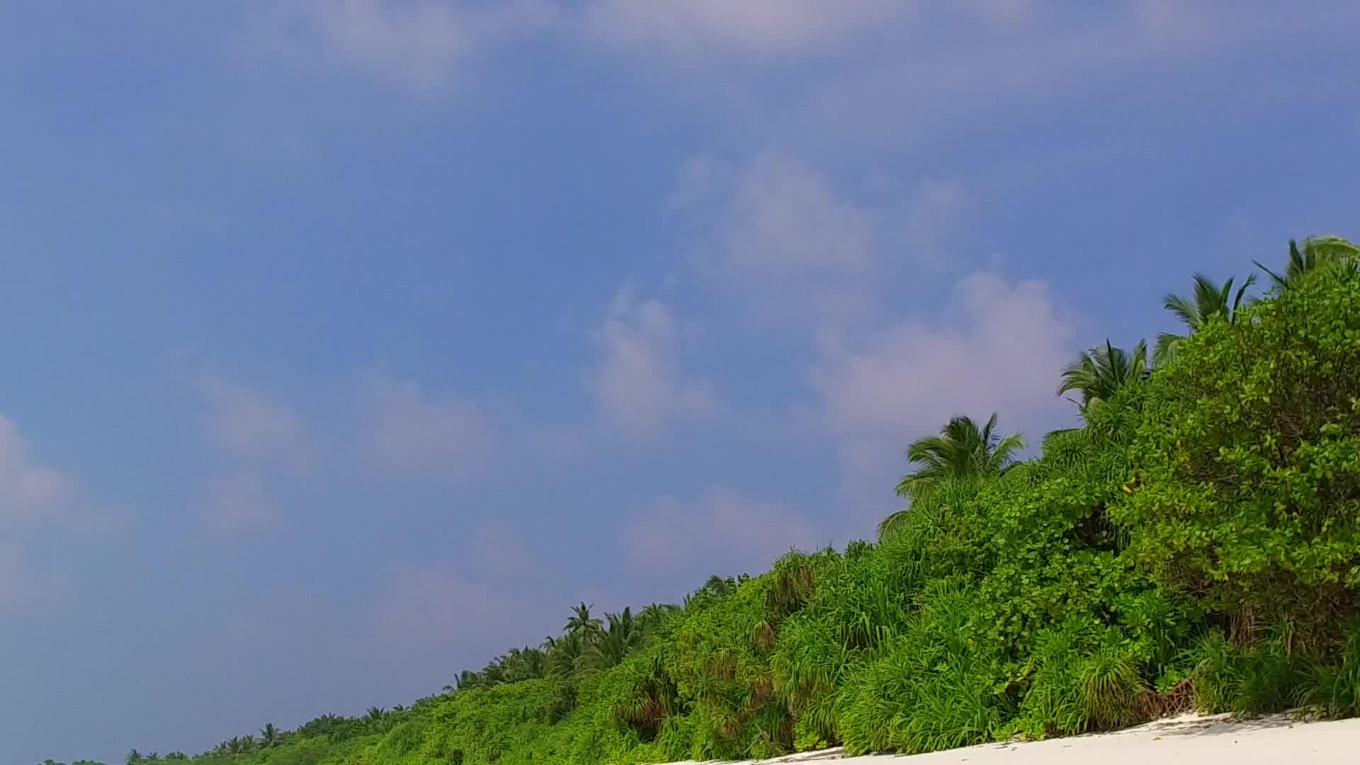 通过蓝海和沙滩附近的清洁沙滩平静的岛屿海滩生活视频的预览图