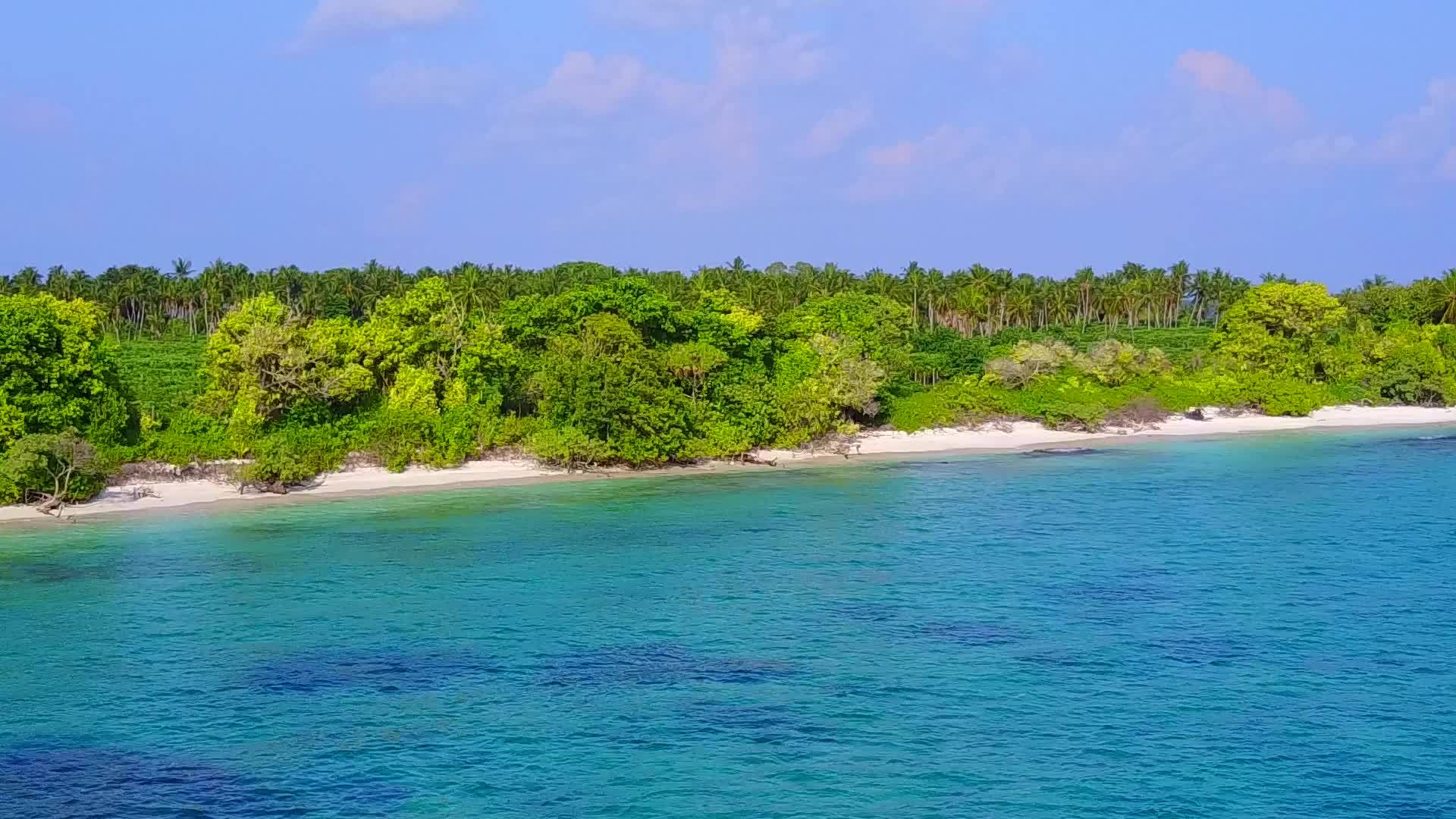 阳光明媚的豪华海滨海滩全景在波浪附近的蓝水中航行视频的预览图