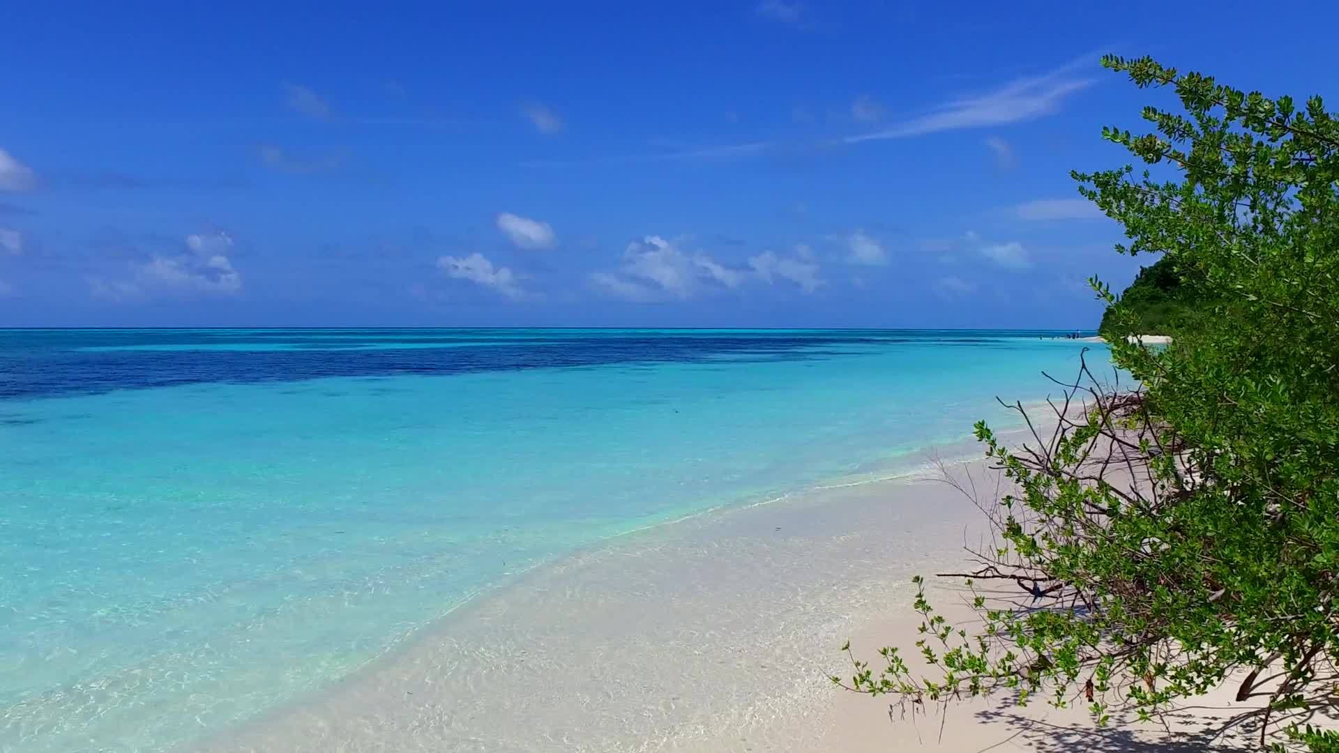 以透明的海洋为例白色的沙子背景在靠近冲浪的地方视频的预览图