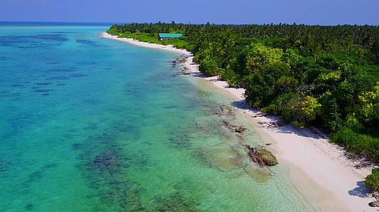 蓝绿色海滩是完美的旅游风景棕榈树附近有干净的沙滩背景视频的预览图