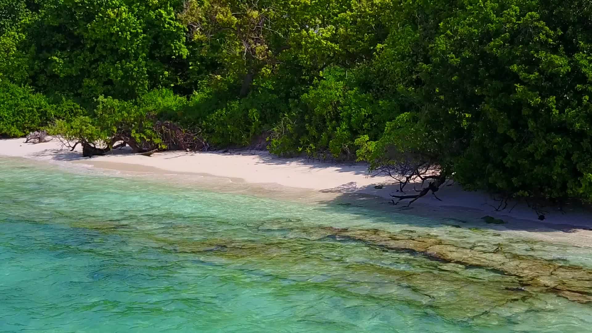 日落前蓝色环礁湖沿热带度假胜地清理沙土背景视频的预览图