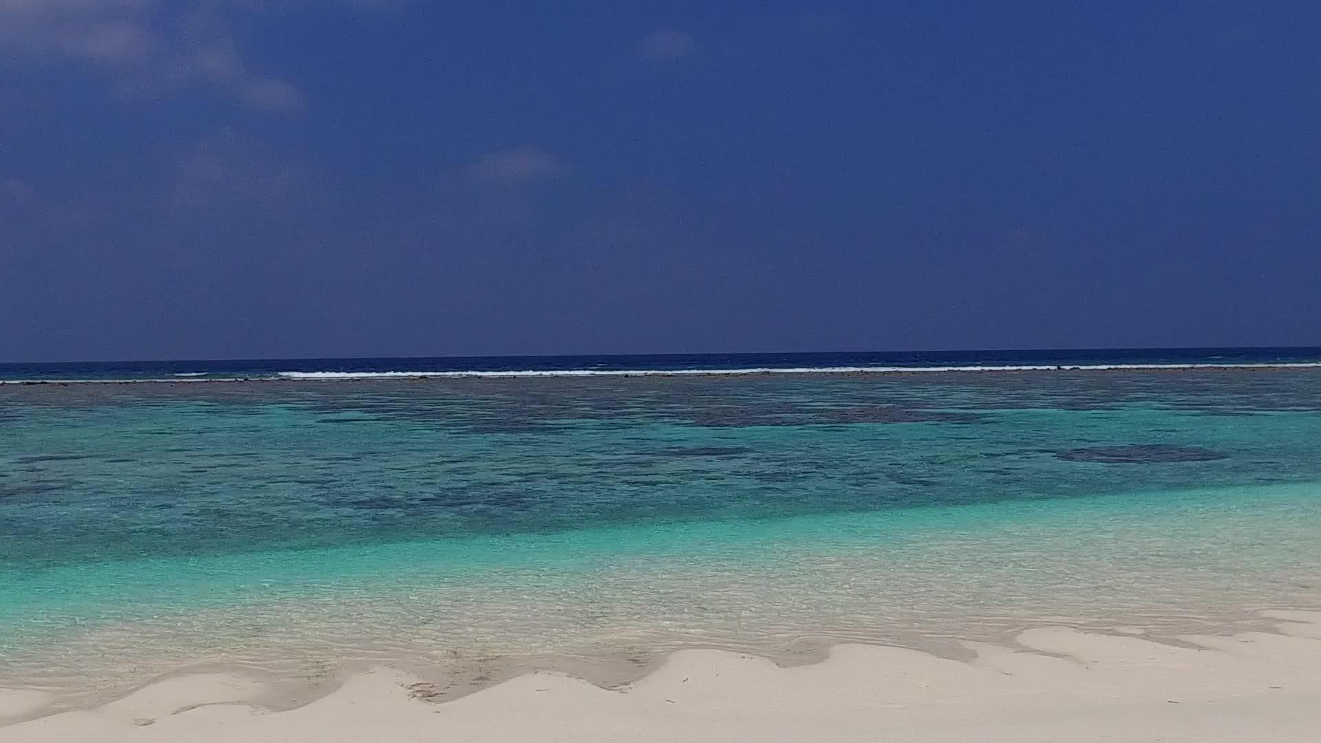 蓝海是一个海洋度假胜地在棕榈树附近的白色沙底背景下进行海滨探险视频的预览图