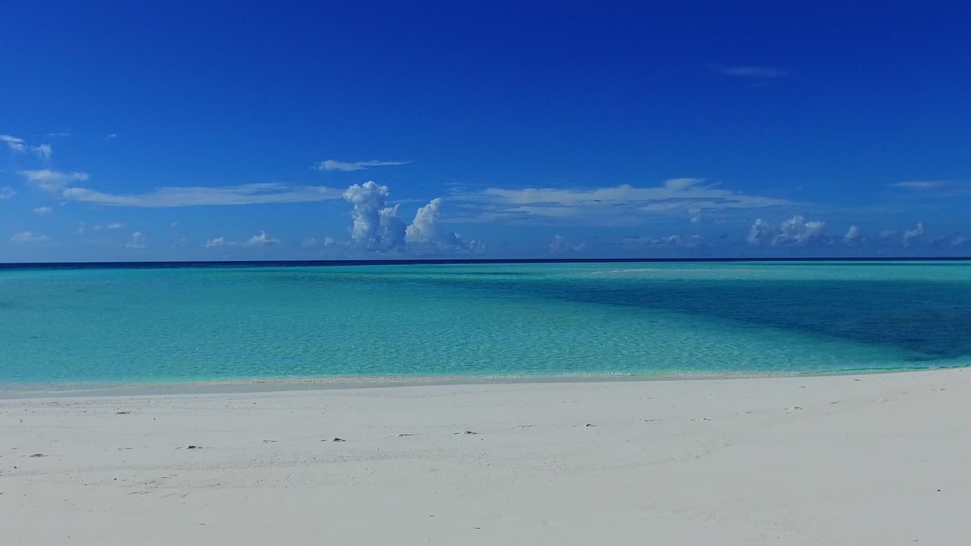 热带海洋观光旅游的开放式旅游海平面和棕榈树附近的白沙背景视频的预览图