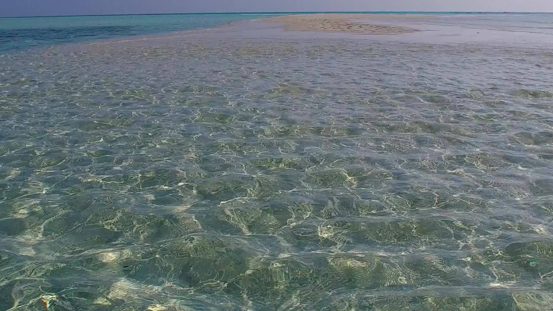 完美的海岸海滩海滩伴随着海棕榈树附近的白色沙底水蓝色环礁湖视频的预览图