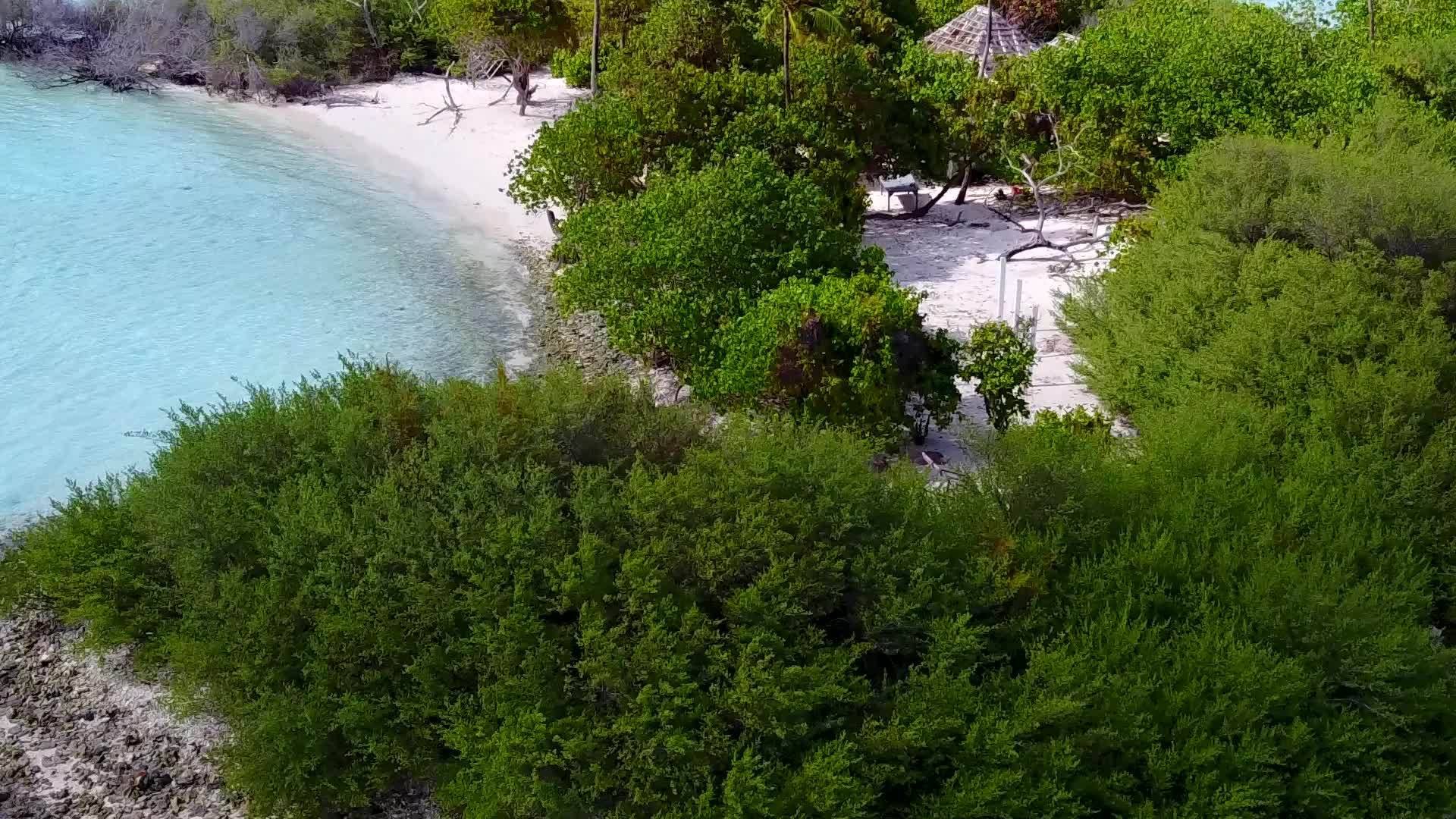 阳光明媚、奇特的旅游景象以水蓝水为背景以白色沙子为背景视频的预览图