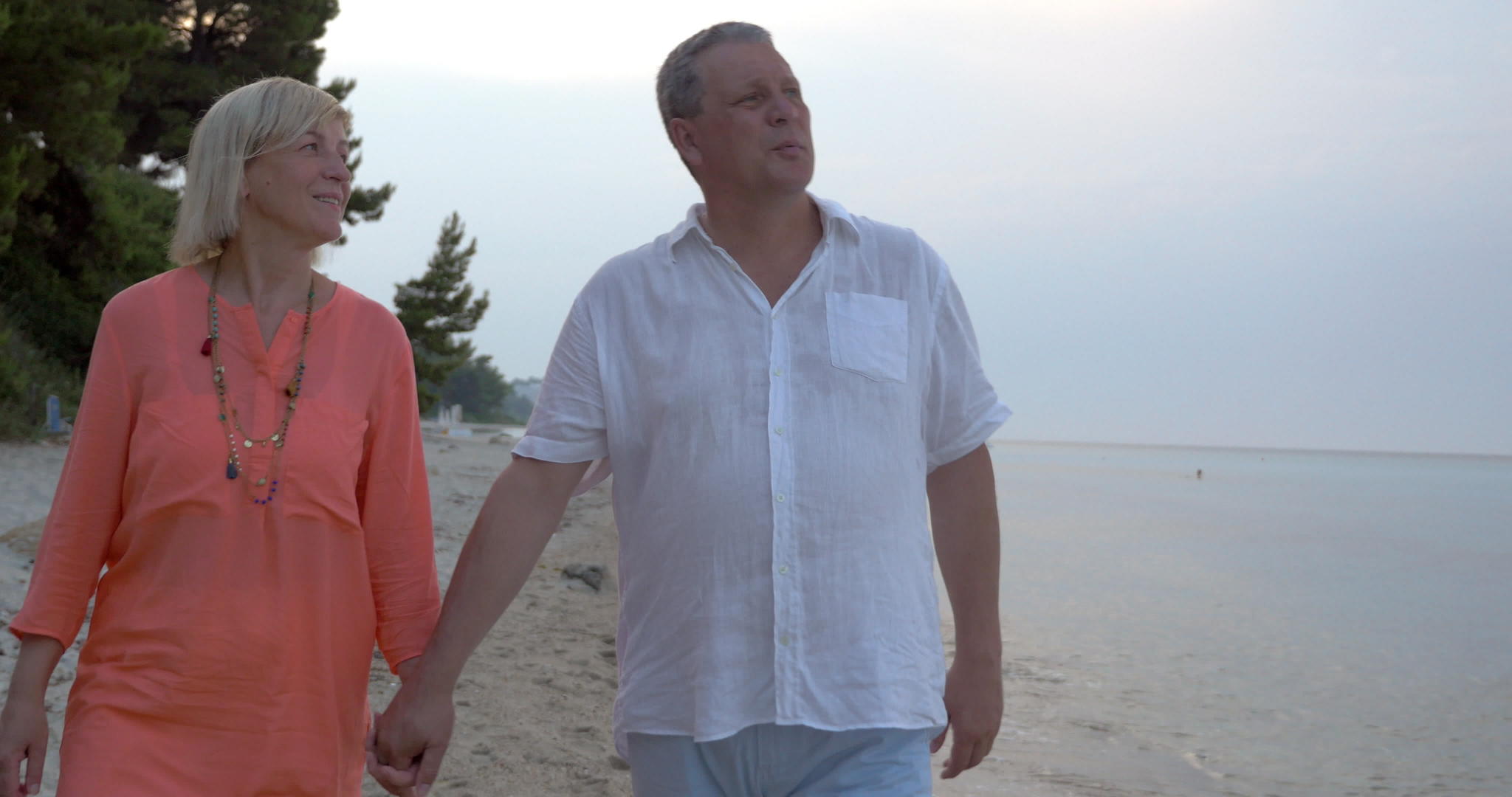 成年夫妇在海滩上散步聊天视频的预览图