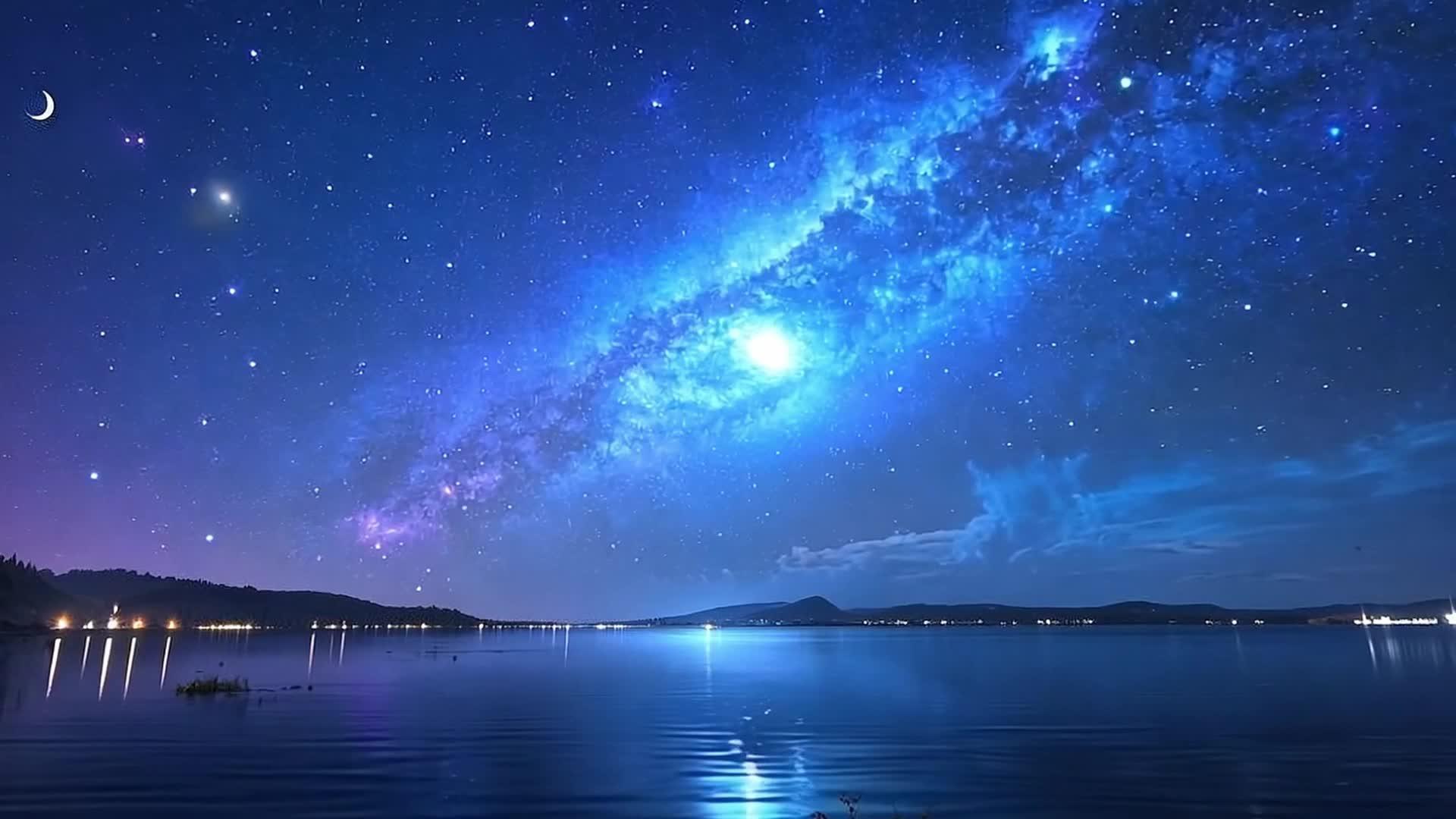 宁静的湖面 星河璀璨下的湖面 的预览图