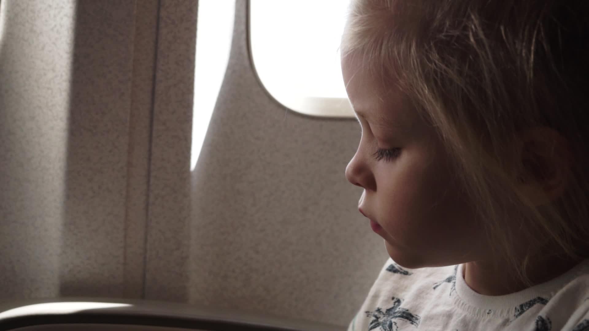 小可爱的女孩在飞机上看书旅行小屋关闭了视频的预览图