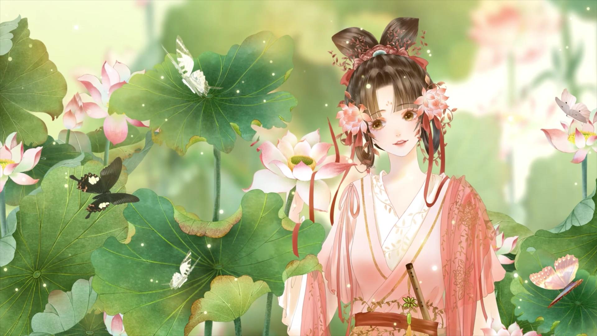 美丽简洁上巳节汉服少女插画背景视频视频的预览图