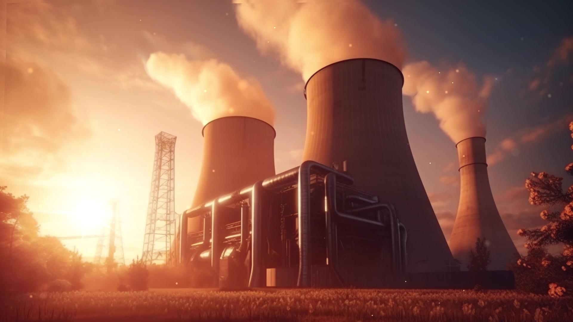 发电厂在日落时工作视频的预览图