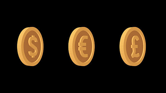 货币符号硬币欧元英镑图标设置视频的预览图