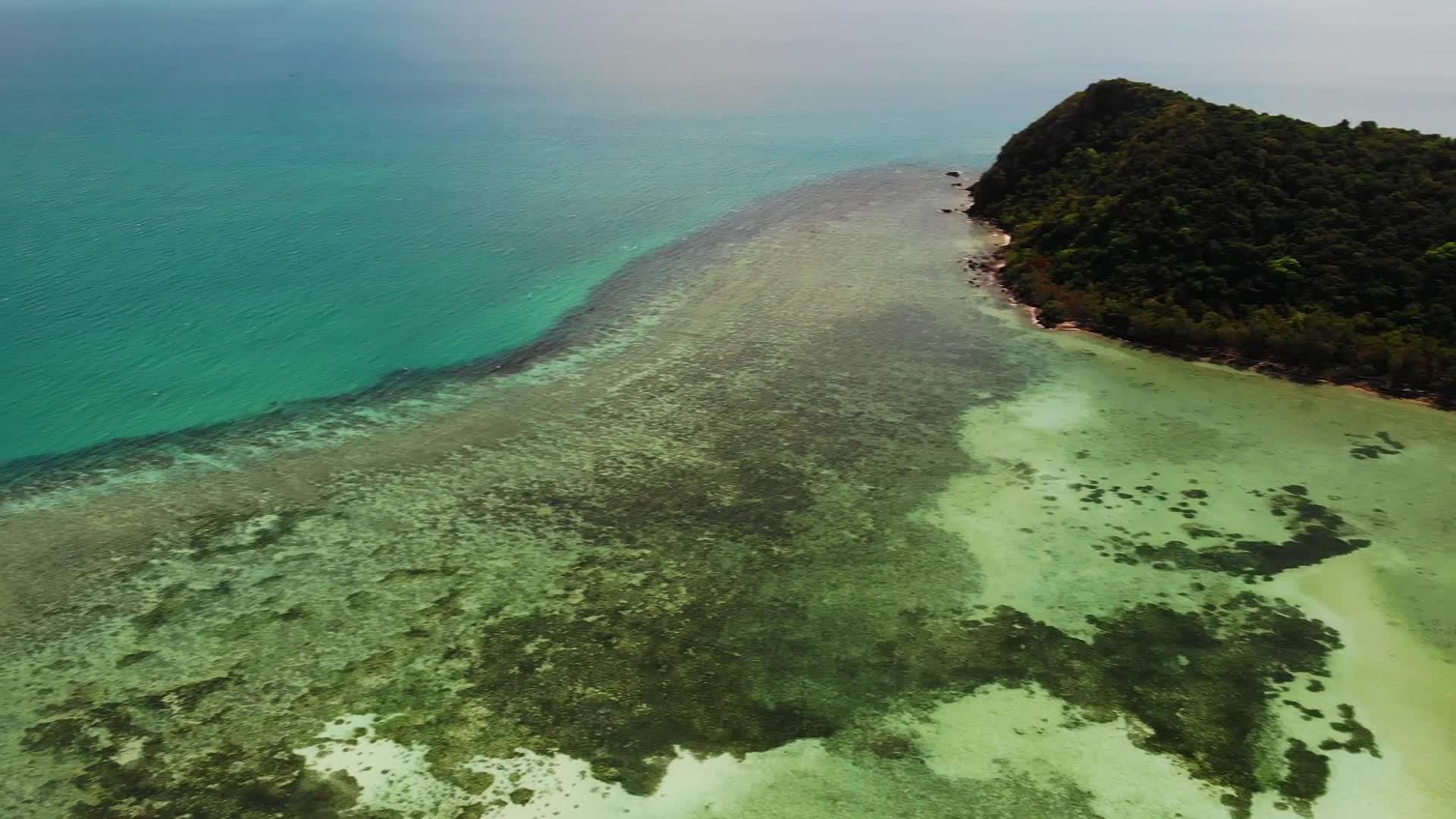 令人惊叹的珊瑚礁风景如画的无人机景观可以欣赏到热带视频的预览图