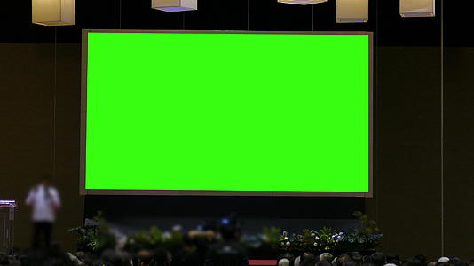 绿灯屏幕商业活动在会议厅会议室的舞台上视频的预览图