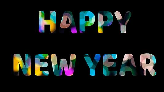 贺卡、新年快乐文字标志和彩虹灯视频的预览图