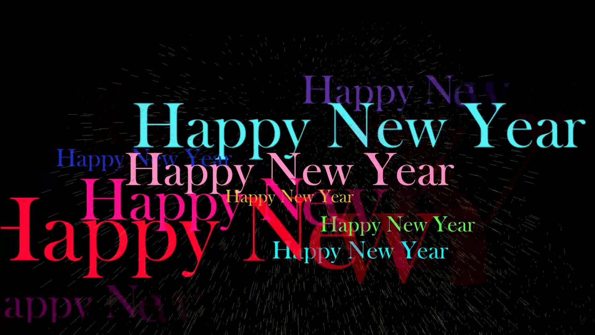 新年烟花和丰富多彩的快乐新年文本黑色背景视频的预览图