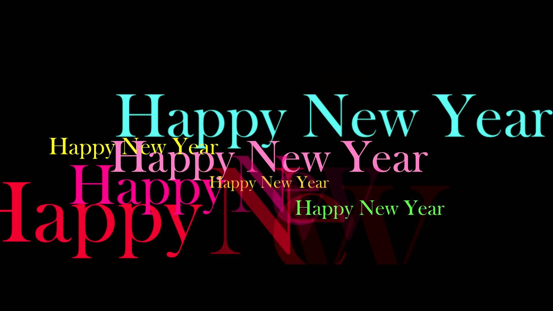 快乐多彩的新年文字和黑色孤立视频的预览图