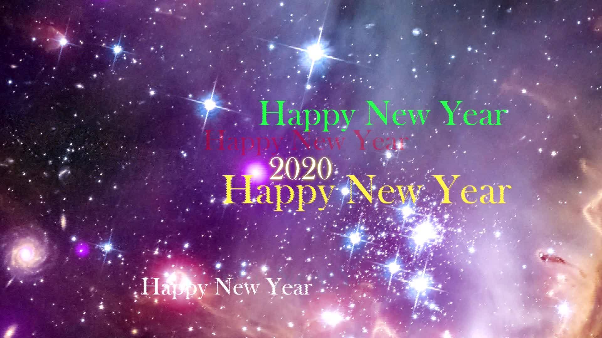 2020年新年快乐彩虹文字和银河背景视频的预览图