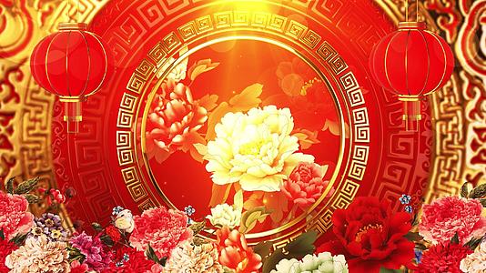 4K喜庆红色中国风牡丹花背景视频视频的预览图