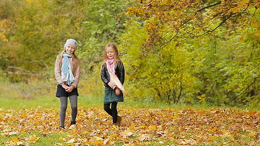 这个可爱的小女孩在秋天的公园里享受着温暖的日叶视频的预览图