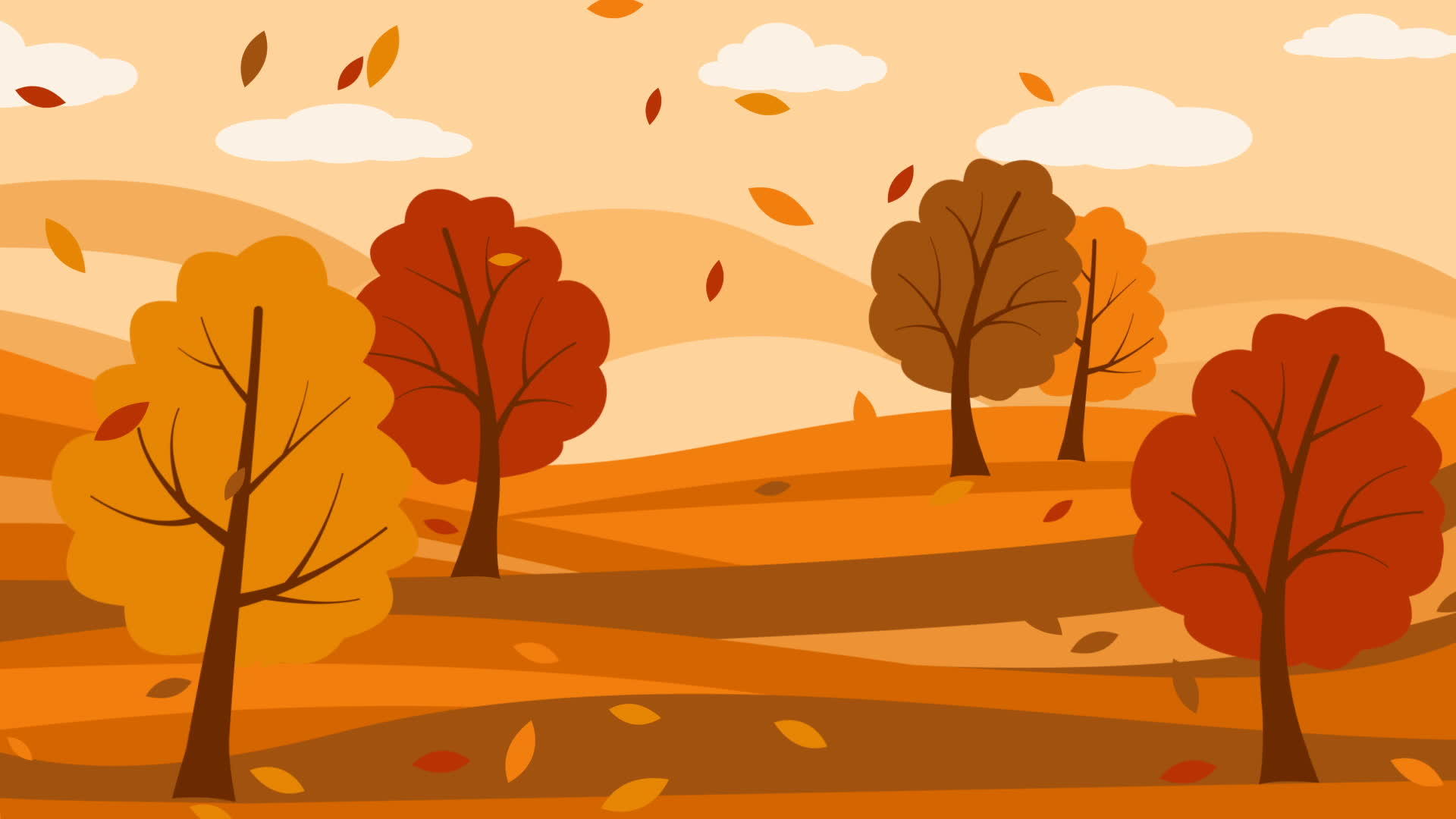秋季风景动画包括树云和落叶运动图形视频的预览图