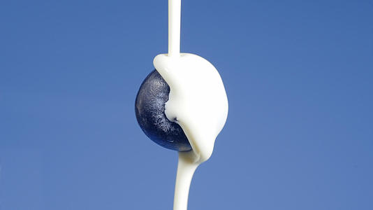 4K奶油混合浇淋蓝莓水果视频的预览图