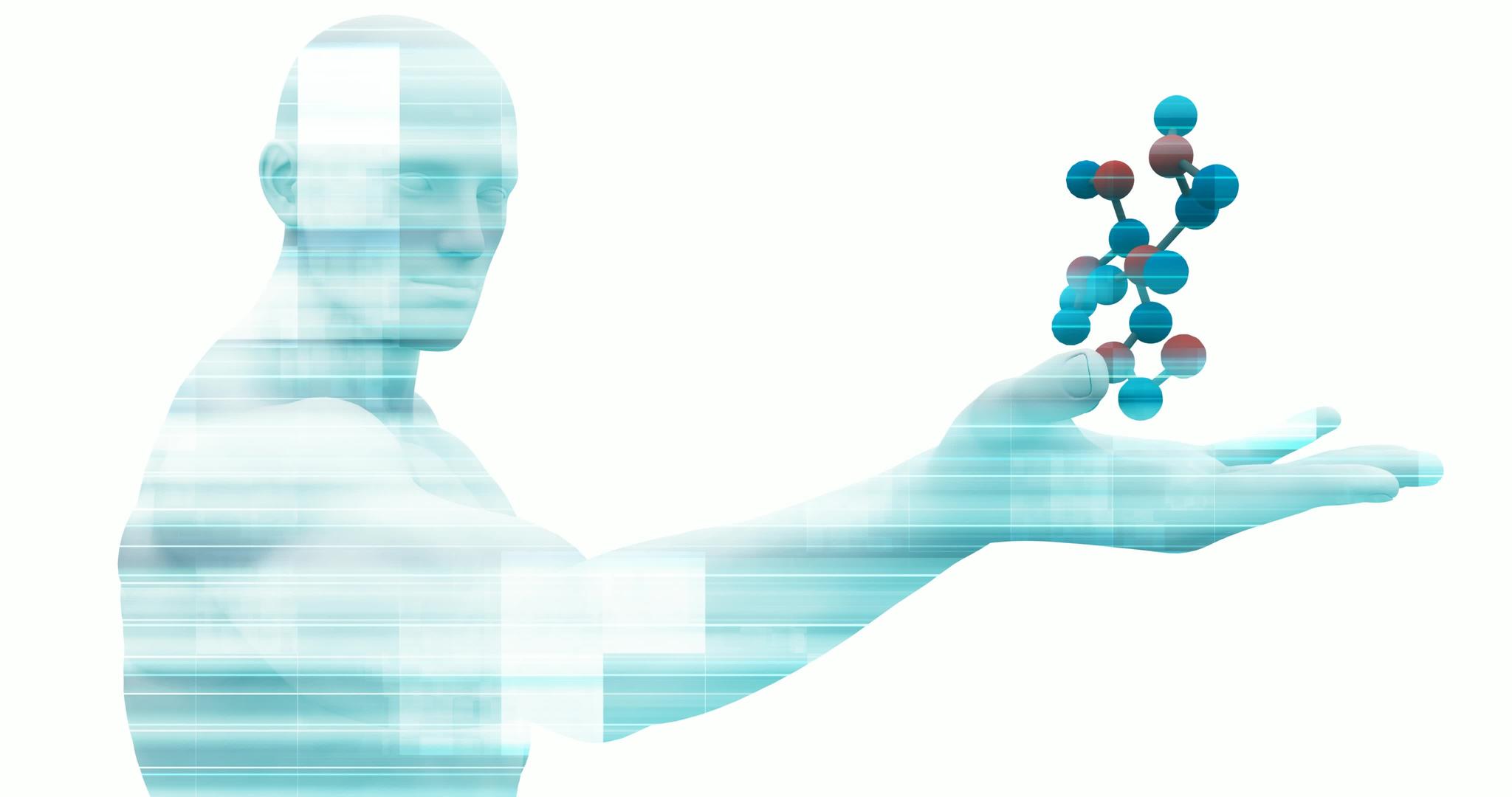 科学技术具有人类和浮动分子结构视频的预览图
