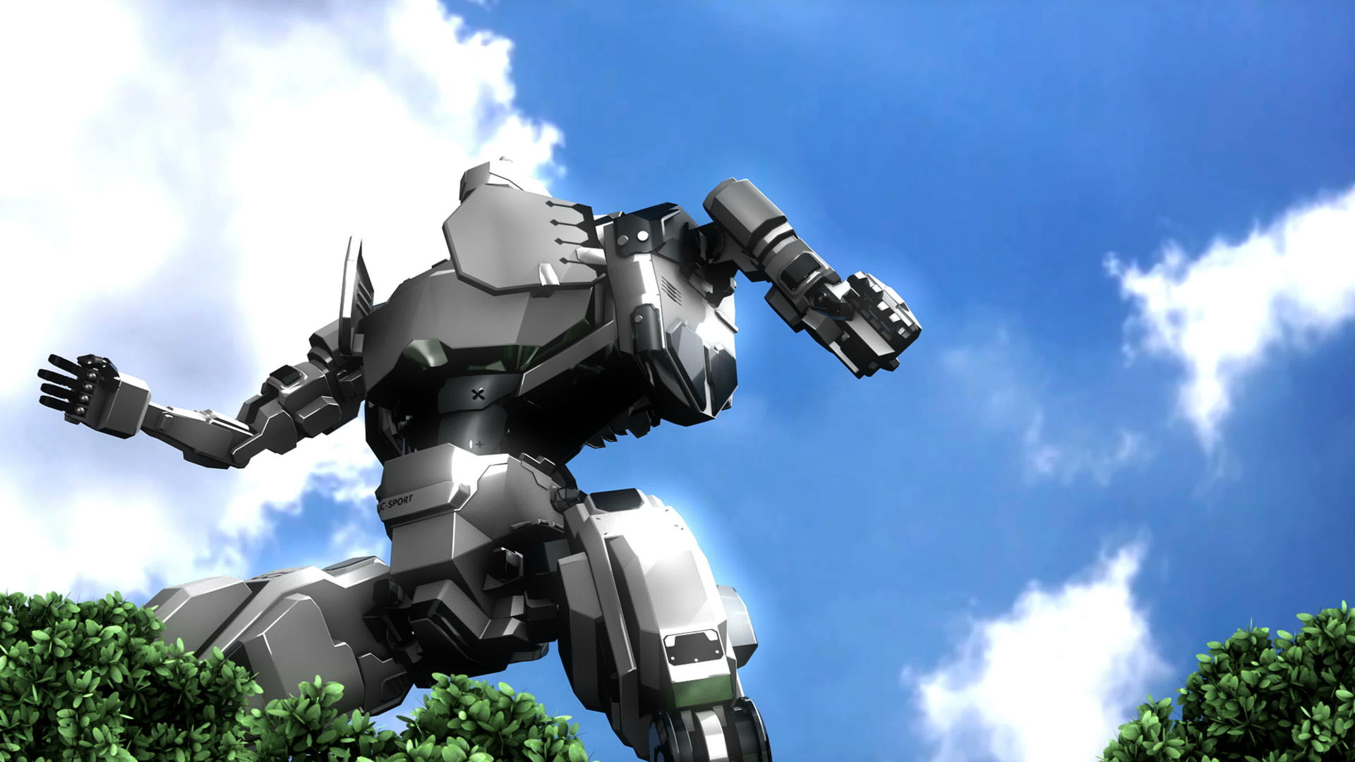 巨型机器人在蓝色天空中被遗弃时间折叠视频的预览图