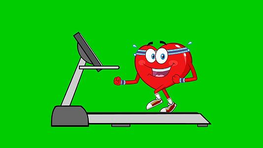 卡通心脏在跑步机上慢跑的概念视频的预览图