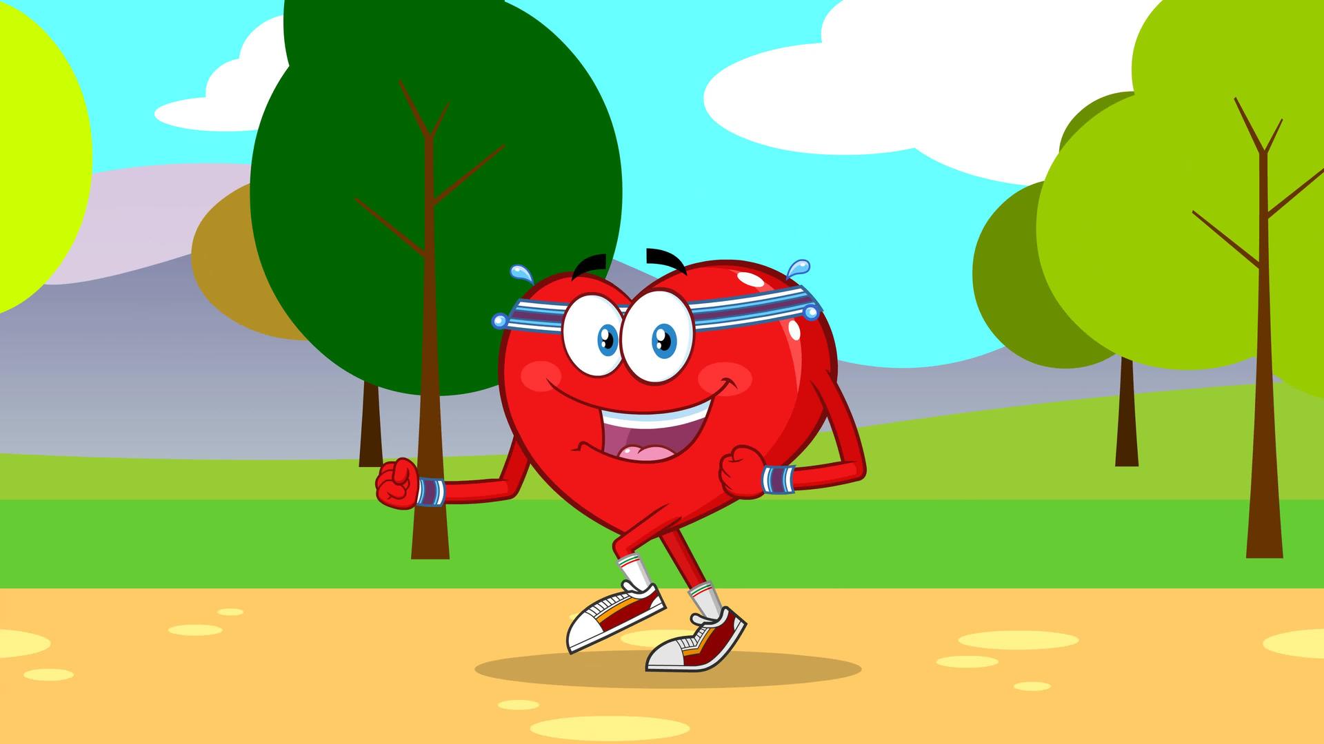 卡通心脏在公园里慢跑视频的预览图
