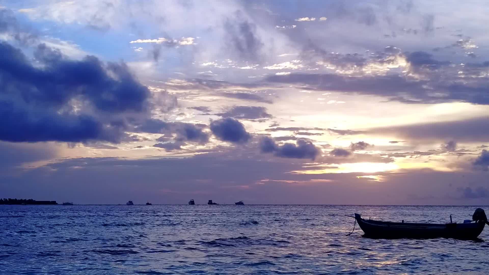 美丽的海洋全景飞行通过蓝海和白沙的背景观察海滩野生动物视频的预览图