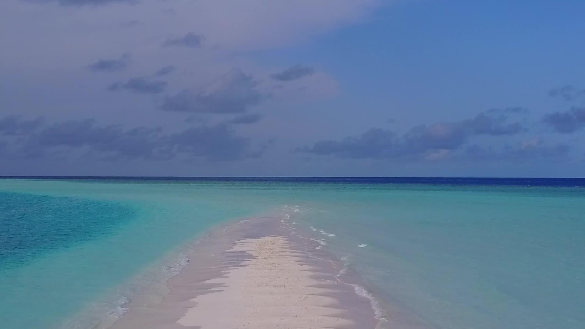 蓝绿环礁湖和白沙背景的宁静旅游海滩野生动物在空中视频的预览图