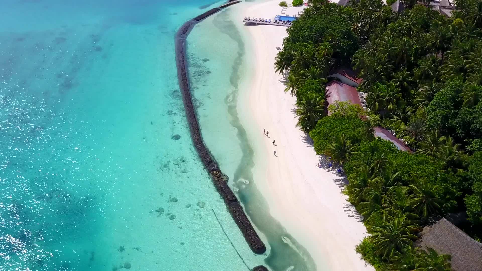 异国情调的岛屿海滩通过透明的海洋和白色海滩视频的预览图